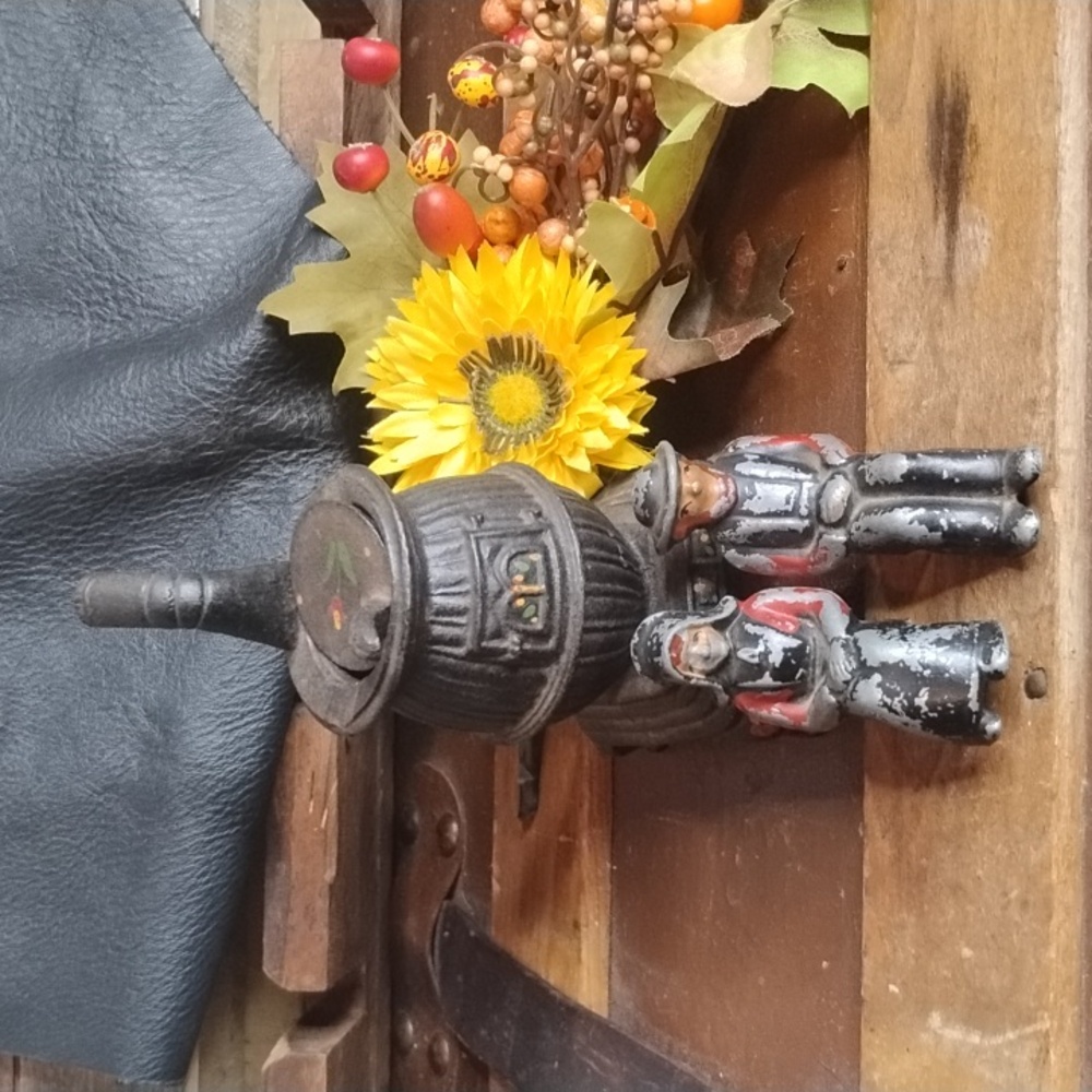 Vintage Black and Gray Cast Iron Figurines with Stove